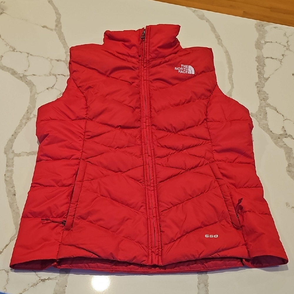 The North Face Womens 550 Cherry Red Puffer Vest With Red Lining